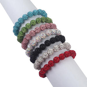 Pulsera de cuentas de béisbol de bola de arcilla de diamantes de imitación de cristal hecha a mano, pulsera elástica para hombres y mujeres, joyería de moda de Hip Hop - Product Image 1