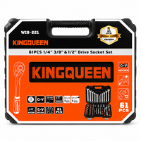 Set Perkakas Mekanik 61 Buah 1/4" 3/8" 1/2" Drive Socket Set dengan Kunci Ratchet 72 Gigi Cr-V Perlengkapan Perkakas Tangan untuk Perbaikan Mobil