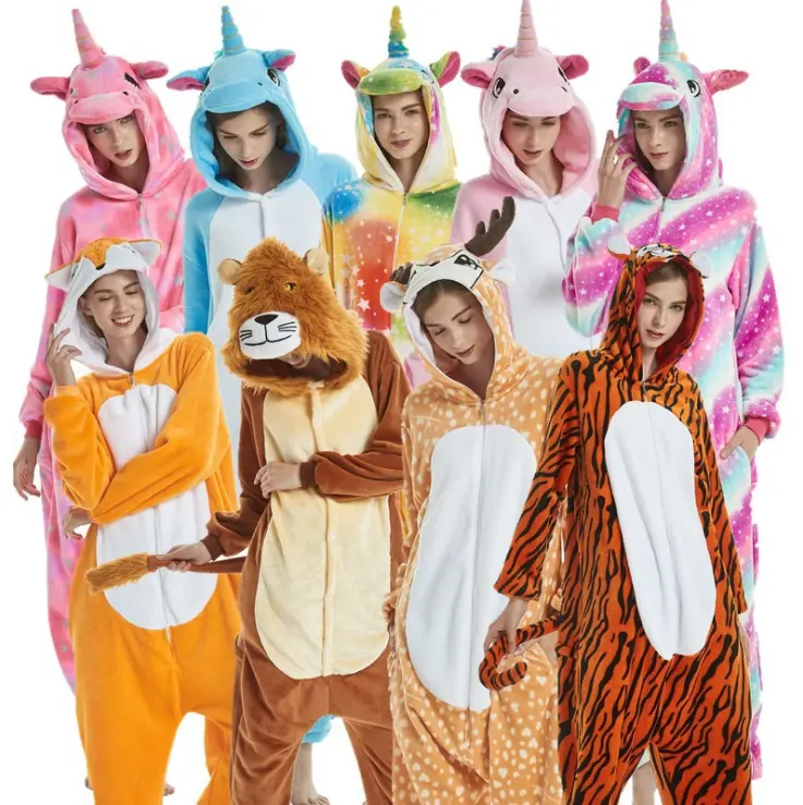 IN-STOCKED AMZ Flannel Unicorn Pajamas One-piece Pajamas Cartoon Animal Onesie Party Cosplay Pyjama Animal Costume Pajamas