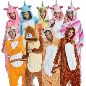 onesie orange rayures Suppliers-Pyjama une pièce Amazon flanelle, vêtements en coton, Costume d'animaux, de dessin animé, fête Cosplay, déguisement d'animal