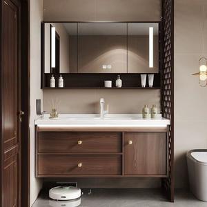 Solid wood baking paint French retro style large capacity storage mirror cabinet integrated bathroom cabinet - Product Image 5