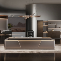 Bureau de direction ergonomique de luxe à finition brillante, respectueux de l'environnement, en MDF E1, avec charge sans fil, table de patron moderne, mobilier de bureau moderne