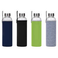 Bouteille d'eau sport en verre borosilicate avec couvercle en bambou et manchon en néoprène de silicone, couleur unie, logo, pour usage domestique – En stock