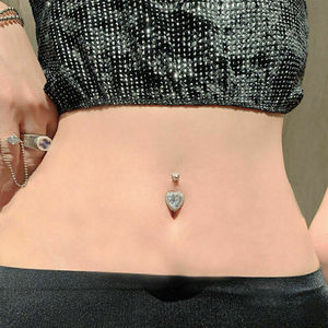 Navel Nails Body Jewelry 925 <strong>Sterling</strong> <strong>Silver</strong> Single Heart <strong>Belly</strong> Button Ring for Women Cubic Zirconia Navel Ring - Product Image 5