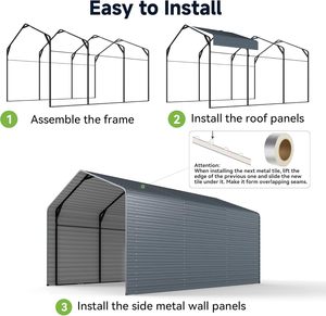 Abri de voiture en métal robuste 10x15 pieds, <span class=keywords><strong>garage</strong></span> extérieur avec panneaux latéraux en métal, abris de voiture fermés pour voitures et bateaux - Product Image 2