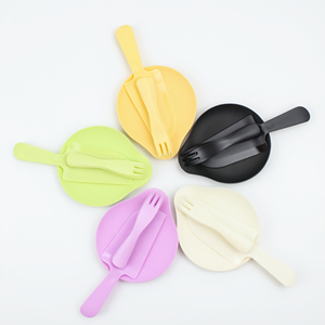 Ensemble de vaisselle jetable en forme de goutte d'eau, 5 assiettes, 5 fourchettes, 1 couteau, vaisselle portable pour les voyages, les fêtes et le camping - Product Image 1