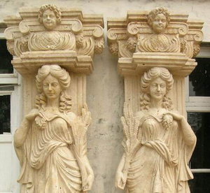 Maison <span class=keywords><strong>Villa</strong></span> Bâtiment Décoratif Sculpté À <span class=keywords><strong>La</strong></span> Main Beige Marbre Travertin Figure Romaine Statue Colonne - Product Image 2