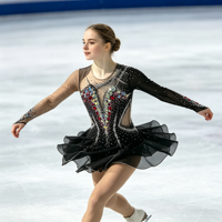Robe de patinage artistique noire à manches longues avec strass colorés et jupe en maille pour enfants et adultes, idéale pour les compétitions et spectacles de patinage sur glace