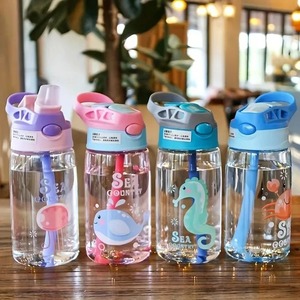 Gobelet d'eau portable pour enfants de 480 ml, motif dessin animé, avec pailles, bouteille anti-fuite pour les sports de plein air - Product Image 1