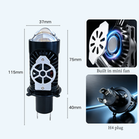Ampoule de phare LED H4 24V 35W (faisceau bas) 55W (faisceau haut) avec ventilateur turbo et lentille de mini-projecteur, 6000 lm 6000K