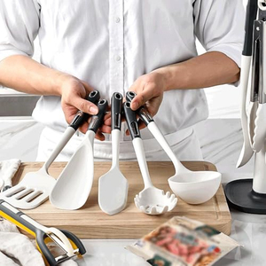 Ensemble d'ustensiles de cuisine durables en silicone et ABS, 7 pièces, support rotatif, outils de cuisson antiadhésifs, compatibles lave-vaisselle et micro-ondes - Product Image 4