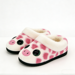 Pantuflas de Peluche de Cerdito Personalizadas para Niños, Pantuflas de Animales Peludos Rosas y Blancas, Unisex, de 8 a 13 Años, Relleno de Algodón PP Suave - Product Image 4