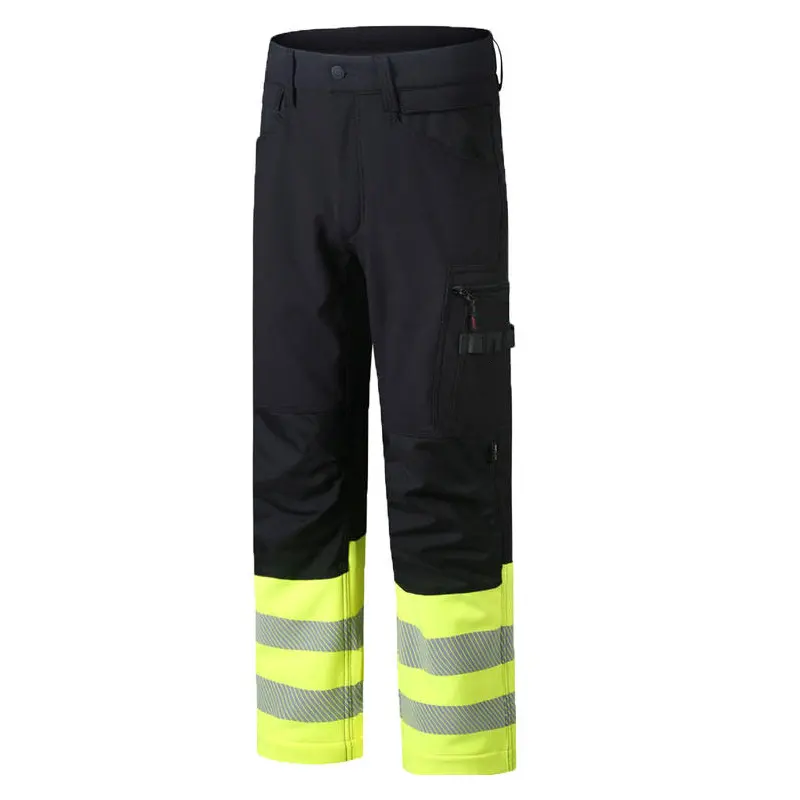 High Visibility Lightweight Traffic Safety Pants Draw String Construction Hi Vis Reflective Tape Leg Zippers Cargo Work Pants