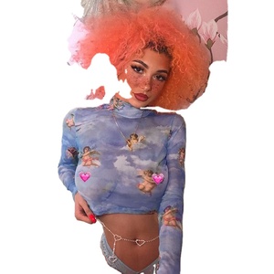 Nuovo Angelo di Stampa Della Maglia Crop Top A Maniche Lunghe Delle Donne Felpa Con Cappuccio Delle Donne - Product Image 3