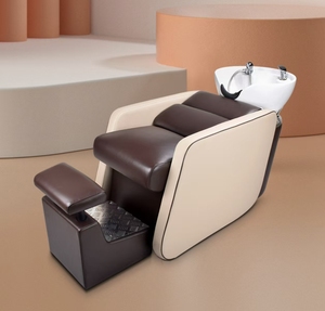 Z Factory Wholesale Ergonomic Design Salon Shampoo Station, Salon Hair Wash Chairs, PU Leather Shampoo Bed With Ceramic Bowl - Product Image 6