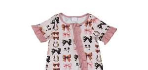 Western Cow Print Bows Pink Bows Manga corta Cremallera Baby Girls Romper Boutique Venta al por mayor de alta calidad Venta caliente Listo para enviar - Product Image 2
