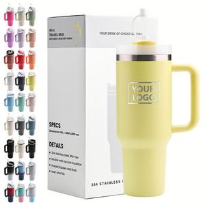 Custom H2.0 Stainless Steel 40 oz Vacuum Insulated <b>Double</b>-<b>Wall</b> Tumbler Coffee <b>Mug</b> with Handle and Straw for Car Use - Product Image 1