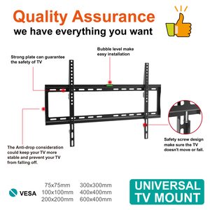 Support mural universel fixe pour téléviseur en acier, ultra fin, forte capacité, LCD LED 32''-70'', 600x400mm, fixation latérale en acier - Product Image 4