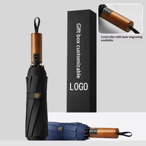Men's Business Folding <b>Umbrella</b> Full-<b>Automatic</b> One-Button Opening/Closing Wooden Handle Lettering Logo Advertising Manufacturers - Product Image 2