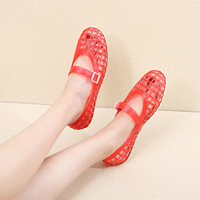 Nouvelle Collection Été – Sandales Plates Tendance à Carreaux Creux et Brides, Style Jelly en PVC avec Boucle et Bout Fermé, Chaussures de Plage et de Marche pour Femme