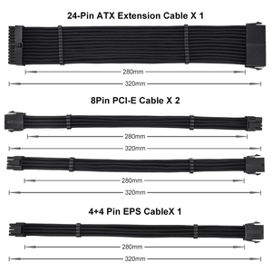 Black Sleeved PSU Extension Kit 32cm ATX 24-Pin EPS 8P CPU 4+4P PCI-E 6+2P GPU Cable for <b>Computer</b> Accessories Sleeved Psu Extens - Product Image 6