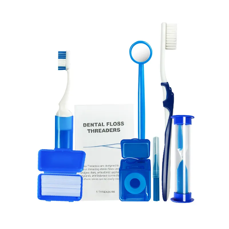 Dental Oral Care Travel Clean Toothbrush Floss Thread 8PCS Orthodontic Hygiene Kit