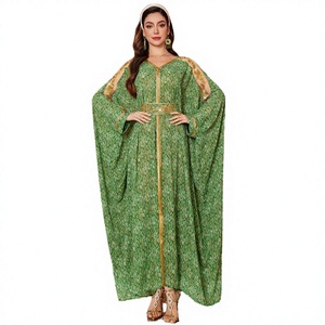 Robe longue en mousseline de polyester verte ZF4134 ZHENFU, manches longues, longueur cheville, taille unique, élégante, broderie, patchwork perlé, dentelle - Product Image 3