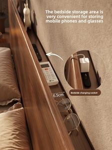 Cama <span class=keywords><strong>Queen</strong></span> de Madera de Caucho Sólido con Espacio de Almacenamiento, Muebles de Dormitorio Modernos y Minimalistas para Sala de Estar SMC081 - Product Image 3