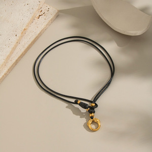 时尚水滴金豆几何吊坠黑色皮绳可调长款万能项链饰品厂家批发 - Product Image 5
