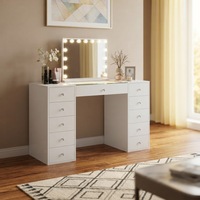 Coiffeuse moderne en panneau de particules avec miroir lumineux à intensité réglable et plusieurs tiroirs pour chambre à coucher OEM ODM