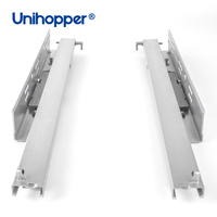 Glissières de tiroir dissimulées Unihopper à extension complète, guides télescopiques à ouverture par pression, glissières de tiroir dissimulées sous le meuble