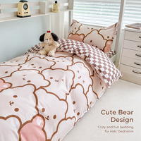 Ensemble de literie en microfibre brossée 100% polyester, classe A, housse de couette réversible avec motif d'ours mignon, ensemble de 4 pièces