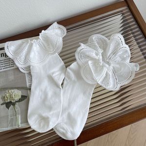 White Lace Trimmed <b>Socks</b> Women Short Mid Calf <b>Breathable</b> Korean Style Jacquard Medium Thickness - Product Image 2