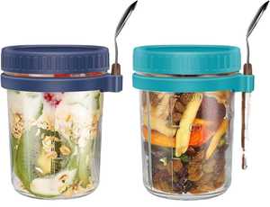 Gobelet en verre hermétique avec couvercle et cuillère, idéal pour petit-déjeuner, lait, salade, yaourt, portable - Product Image 3