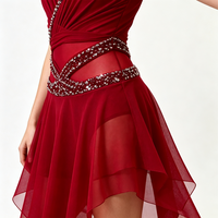 Jupe de danse lyrique rouge de luxe personnalisée avec strass pour la danse, le patinage artistique, la pole dance, les spectacles de compétition
