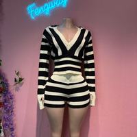 Nouveautés 2026 : Ensemble loungewear printemps pour femme – Pull tricoté à capuche court et short 2 pièces
