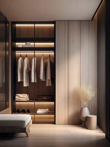 Dressing moderne de luxe sur mesure avec porte vitrée, éco-responsable, grande capacité, éclairage LED pour maison, chambre, villa - Product Image 2