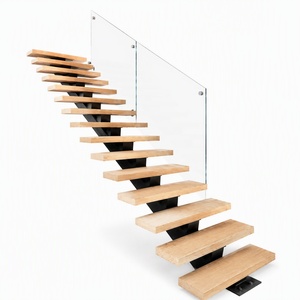 Escalera Flotante Moderna con Diseño en <span class=keywords><strong>Zigzag</strong></span> Central, Peldaños de Roble Macizo, Diseño de Escalones Abiertos, Personalizada para Villas, Lofts y Espacios Comerciales - Product Image 4