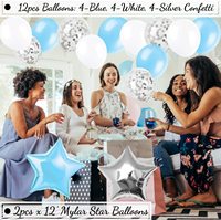 Kit de décoration pour baby shower garçon : guirlande de ballons bleus et gris, lanternes en papier, boules en nid d'abeille, éventails, bannière éléphant