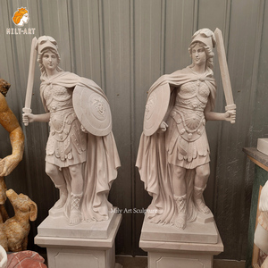 Exquisita decoración de jardín soldado escultura estatua de guerrero de mármol blanco a la venta - Product Image 3