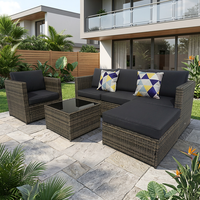 Ensemble de canapés modernes et confortables en rotin PE, structure en acier KD, coussins imperméables, verre trempé, durable, pour extérieur, cour et loisirs