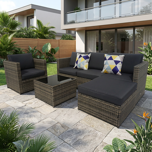 Modern Durable PE Wicker Rattan <b>Sofa</b> <b>Set</b> with KD Steel Frame Waterproof Cushions & Tempered Glass for Outdoor & Hotel Use - Product Image 1