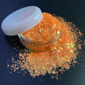 En kaliteli 2oz PET altıgen şekiller gökkuşağı renkli çivi Glitter tozu