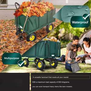 Chariot de jardin robuste en acier grillagé pour bois de chauffage, chariot utilitaire de jardin à 4 roues avec côtés amovibles - Product Image 2