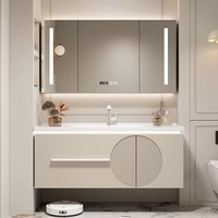 Meuble sous lavabo avec miroir LED intelligent Combinaison de plaques de roche pour lavabo au sol en verre pour armoire pour salle de bain