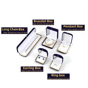 Venta de fábrica de lujo Taki Paketi caja de embalaje logotipo personalizado en relieve hecho a mano azul gamuza terciopelo collar pulsera anillo joyero - Product Image 4