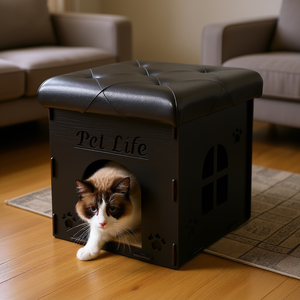 Mobilier pour animaux de compagnie Pet Life, banc pour chat, abri pliable pour animaux de compagnie, bois foncé, style moderne, pour petits chats - Product Image 2