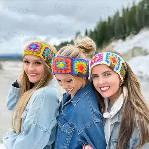 2024 Oem Manufacturer Custom Knitted Crochet Flower Headband Ladies Hair Bands Color Block Floral Crochet Head Wraps For Women