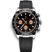 Corgeut 316L 39mm Reloj Color plata Cuarzo Seiko Vk63 Movimiento Logotipo personalizado Reloj Velocidad Cronógrafo Cuarzo Correa de silicona Reloj