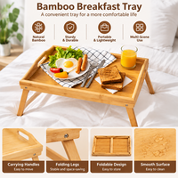 Plateau de lit en bambou avec pieds pliants et poignées de transport-Plateau de nourriture décoratif portable et léger pour le petit-déjeuner au lit